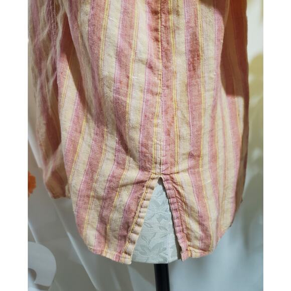 Chicos Vtg Linen Striped Snap Shirt Womens Size 3 US XL 16 Beach Sunset Orange - Picture 6 of 10